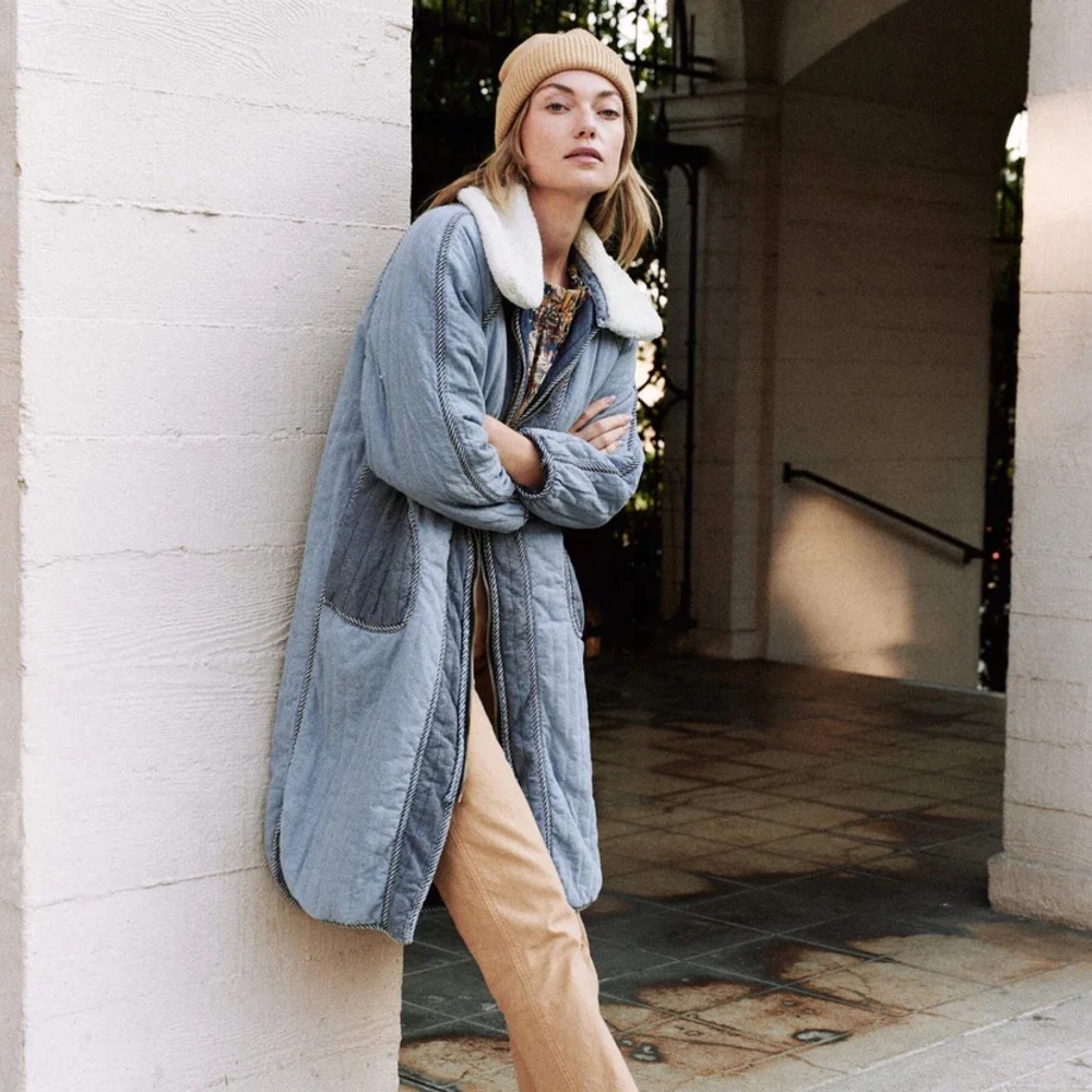 THE GREAT Reversible Woodsman Coat in Denim, Size 0 (XS/S)